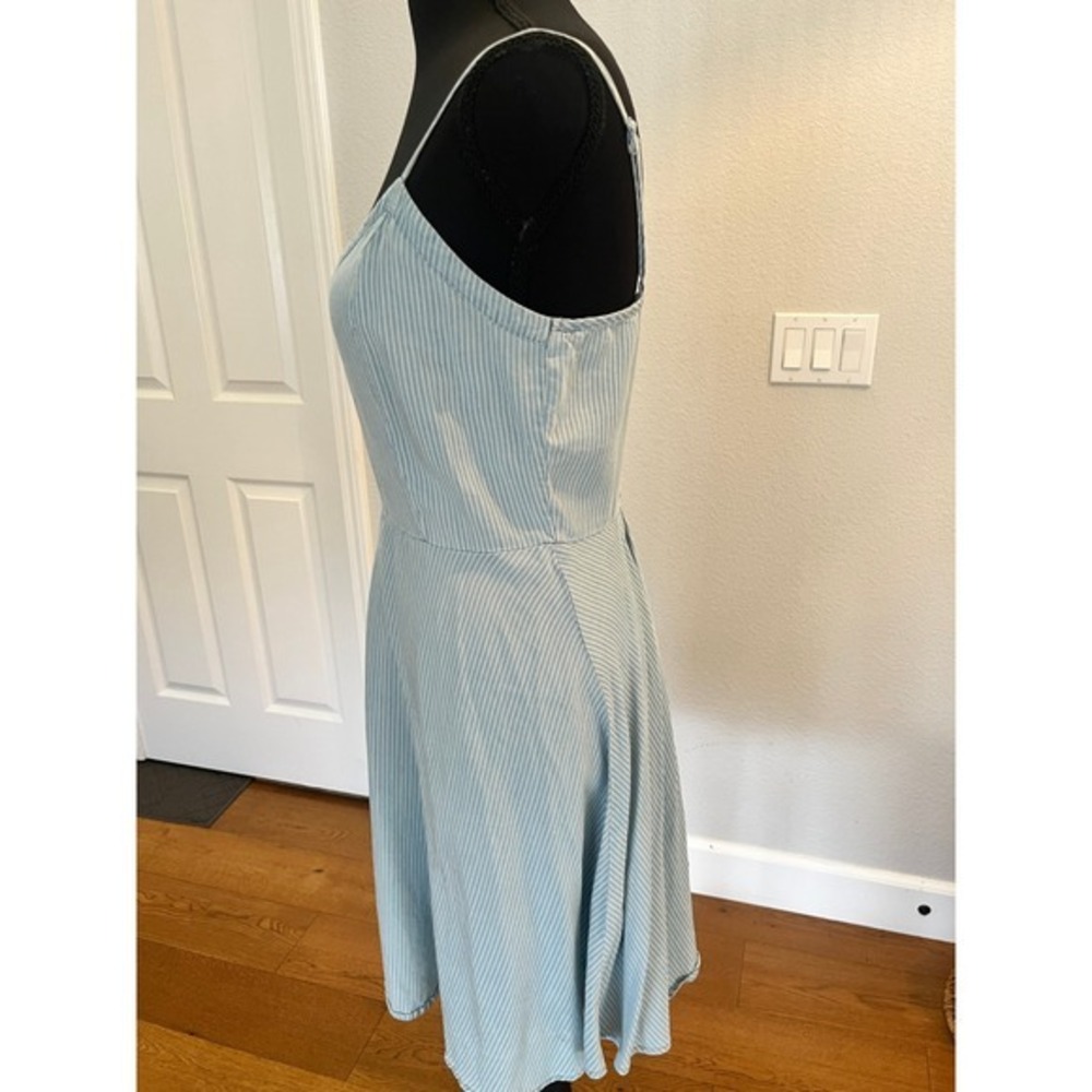 Striped Cami Sundress Light Blue White Smocked Back A Line Mini Summer Dress S - Picture 11 of 15